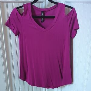 Lord & Taylor Magenta Cold Shoulder Tee
